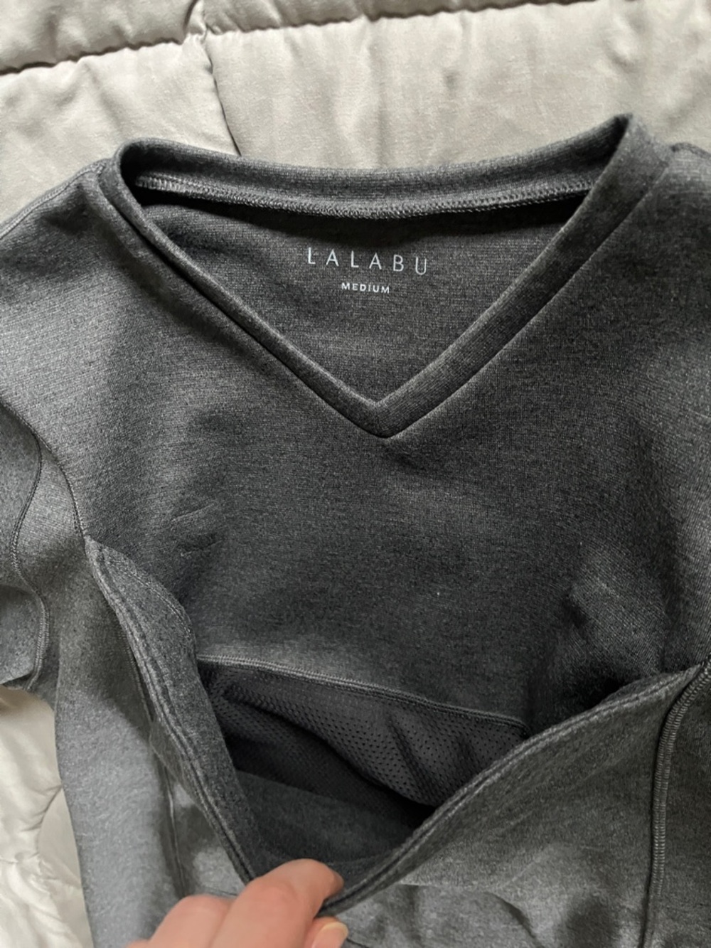 Lalabu Baby Wearing V-Neck Shirt in Dark Gray - Picture 3 of 10